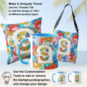 Personalised 'S' Tropical Flower Bag Bridal Party 