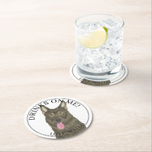 Personalised Sable German Shepherd Wedding Round Paper Coaster