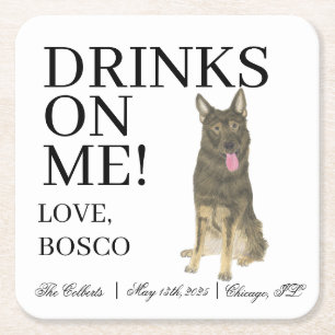 Personalised Sable German Shepherd Wedding Square Paper Coaster