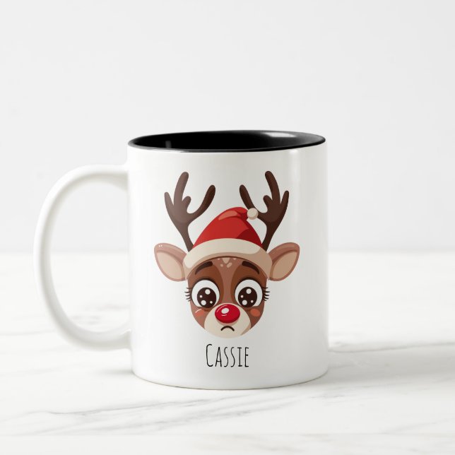 Personalised Sad Reindeer Mug – Custom Name Gift (Left)