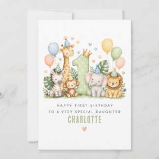 Personalised Safari 1st Birthday Card For Girl Boy