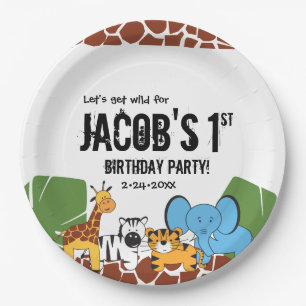 Personalised Safari 1st Birthday party Paper Plate