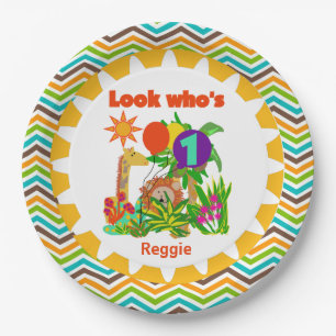 Personalised Safari 1st Happy Birthday Paper Plate