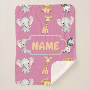 Personalised Safari Animal Cute Pastel Nursery  Sherpa Blanket