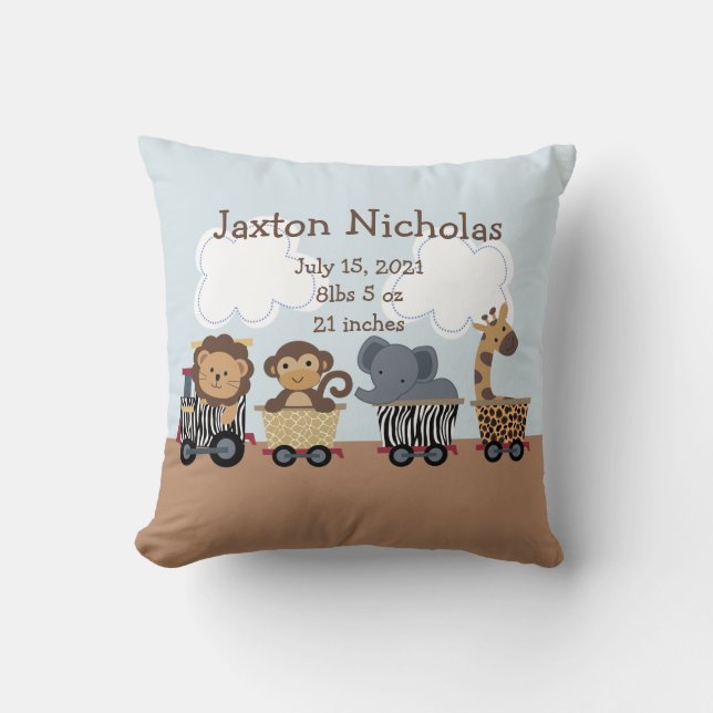 Personalised Safari Animal Train Pillow Keepsake (Front)