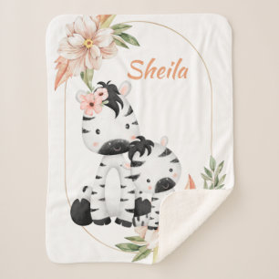 Personalised Safari Animals Girl Baby Blanket