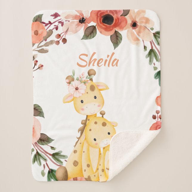 Personalised Safari Animals Girl Baby Blanket (Front)