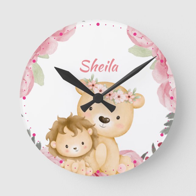 Personalised Safari Animals Girls  Round Clock (Front)