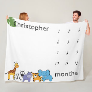 Personalised Safari Baby milestone months Fleece Blanket