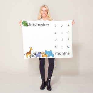 Personalised Safari Baby milestone months Fleece Blanket