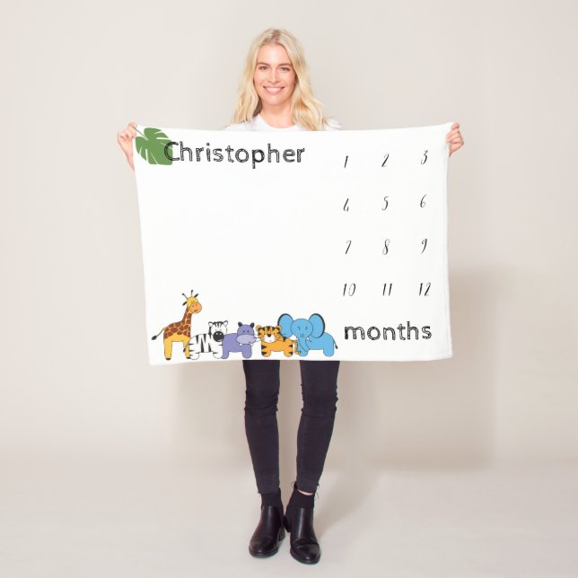 Personalised Safari Baby milestone months Fleece Blanket (In Situ)