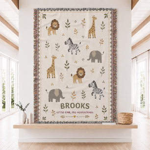 Personalised Safari Baby Woven Throw Blanket