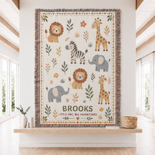 Personalised Safari Baby Woven Throw Blanket