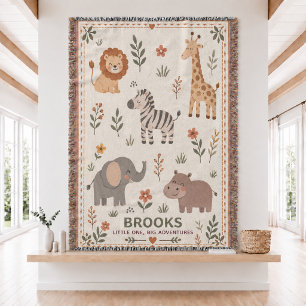 Personalised Safari Baby Woven Throw Blanket