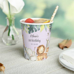 Personalised safari jungle animals 1st birthday  p paper cups