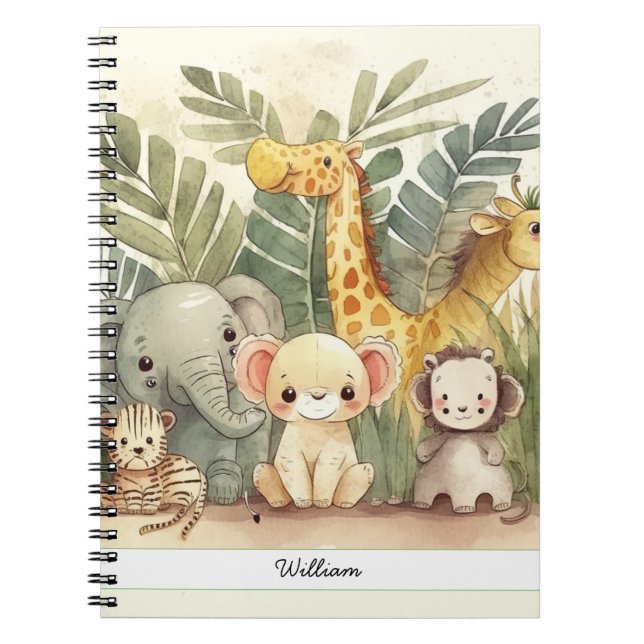 Personalised Safari Jungle Animals Notebook (Front)