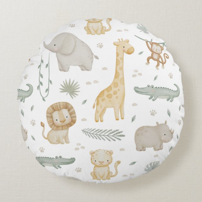Personalised Safari Jungle Animals Nursery Pillow (Front)
