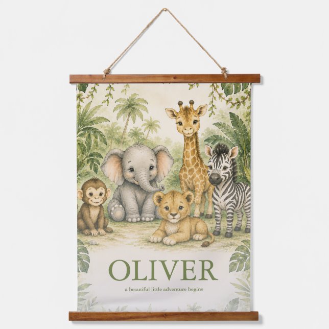 Personalised Safari Nursery Name Note Cards  Hanging Tapestry (Front)