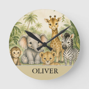 Personalised Safari Nursery Name Poster Jungle Round Clock