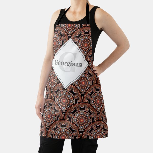 Personalised Safari Sunset Bohemian Mandala Scales Apron (Insitu)