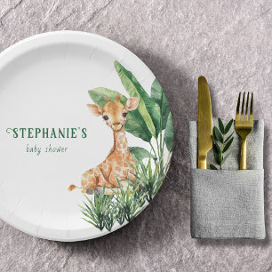 Personalised Safari Wild One Giraffe Baby Shower Paper Plate