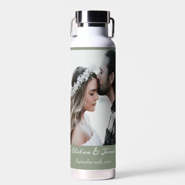 Personalised Sage Calligraphy Add Your Own Photo  Water Bottle (Front)
