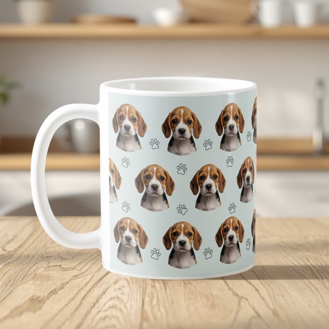 Personalised Sage Dog Photo Paw Pattern Coffee Mug (Creator Uploaded)