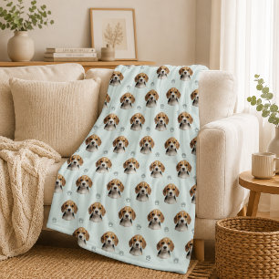 Personalised Sage Dog Photo Paw Pattern Fleece Blanket