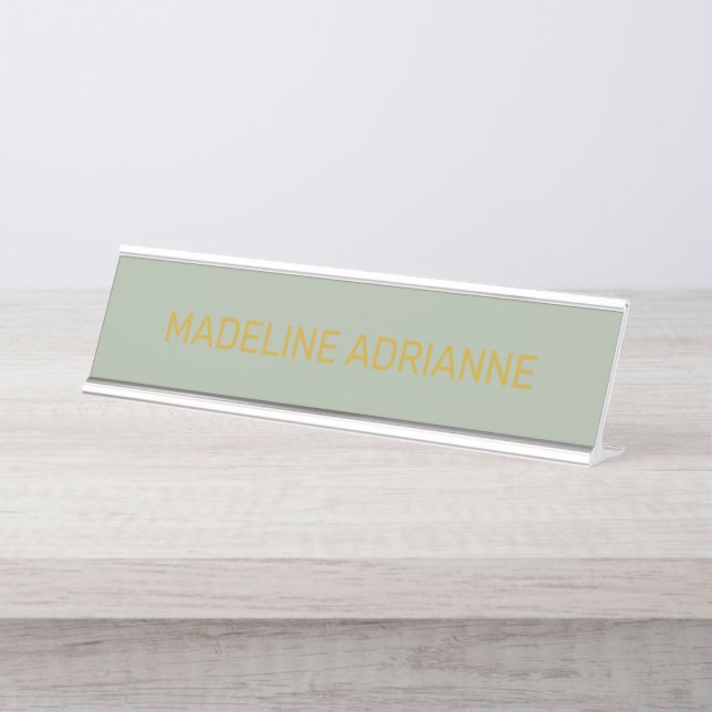 Personalised Sage & Gold Modern Desk Name Plate (Front)