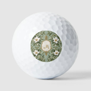 Personalised Sage Green Botanical Floral Monogram Golf Balls