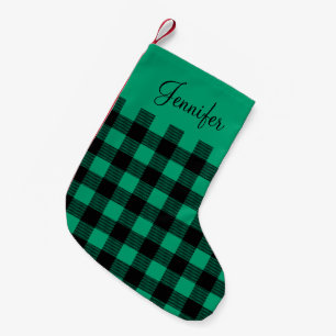 Personalised Sage Green Checks Small Christmas Stocking