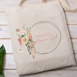 Personalised Sage Green & Dusty Rose Flower Girl Tote Bag