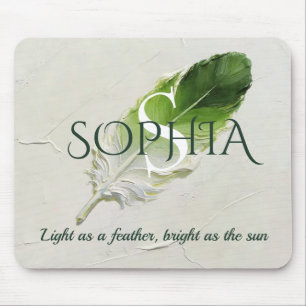 Personalised Sage Green Feather Office Desk Mouse Pad