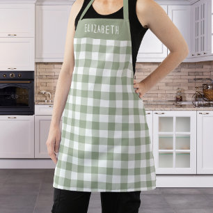 Personalised Sage Green Gingham Check Pattern Apron