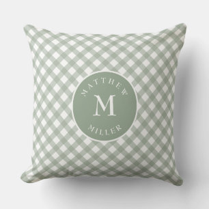 Personalised sage green gingham pillow for nursery