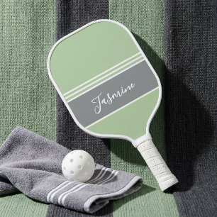 Personalised Sage Green Grey Custom Name Pickleball Paddle
