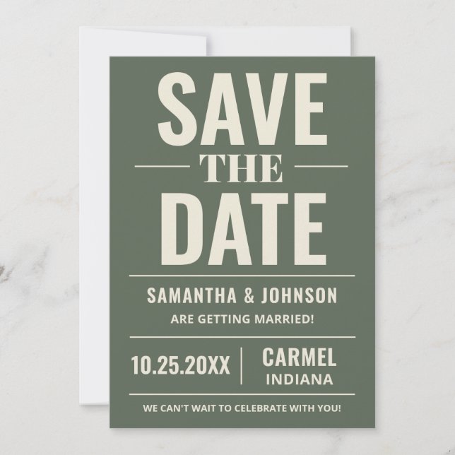 Personalised Sage Green Modern Wedding Save The Date (Front)