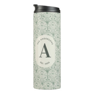 Personalised Sage Green Monogram Elegant Art Deco Thermal Tumbler