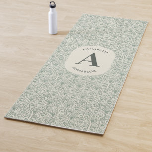 Personalised Sage Green Monogram Elegant Art Deco Yoga Mat