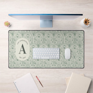 Personalised Sage Green Monogram Elegant Family Desk Mat