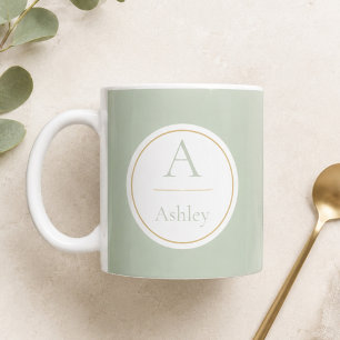 Personalised Sage Green Monogram Name Elegant  Coffee Mug