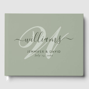 Personalised Sage Green Monogram Wedding Guest Boo Book