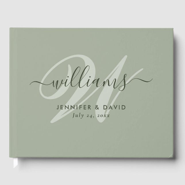 Personalised Sage Green Monogram Wedding Guest Boo Book (Front)