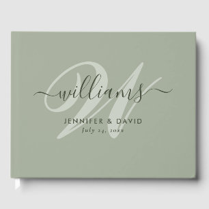 Personalised Sage Green Monogram Wedding Guest Boo Guest Book