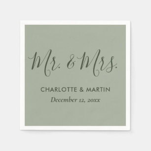 Personalised Sage Green Mr. and Mrs. Wedding Napkin