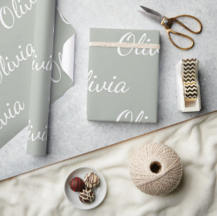 Personalised Sage Green Pastel Script Name  Wrapping Paper