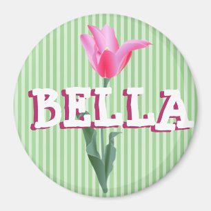 Personalised Sage Green & Pink Flower Name Magnet