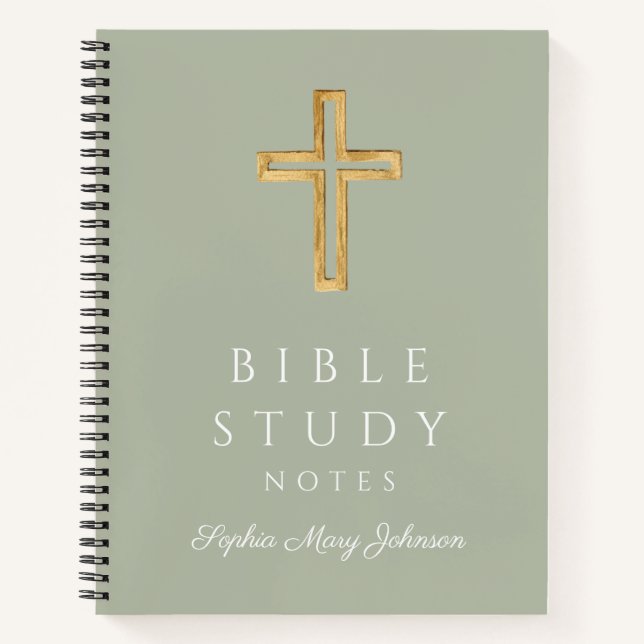 Personalised Sage Green Religious Cross Notebook (Front)