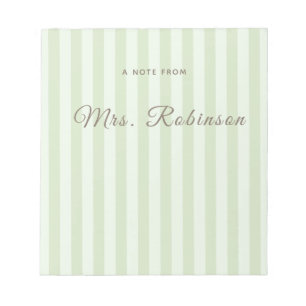Personalised Sage Green Striped Custom Name Notepad