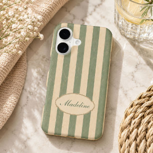 Personalised Sage Green Vintage Stripe Custom Name